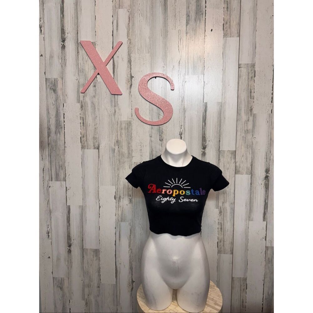 Aeropostale Black Rainbow Logo Crop Top XS